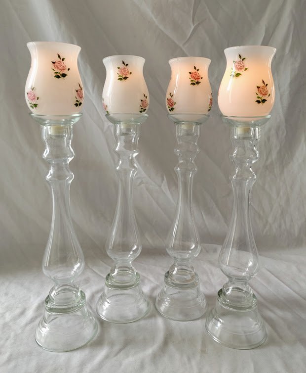 Kertelysestage 4 glaslysestager i mundblæst glas (4) - Pustet glas - Opalin glas #1.0