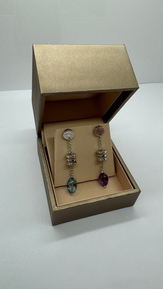 Bvlgari - 吊式耳环 - B.zero 1 - 18K包金 白金 黄宝石 - 紫水晶 #3.2