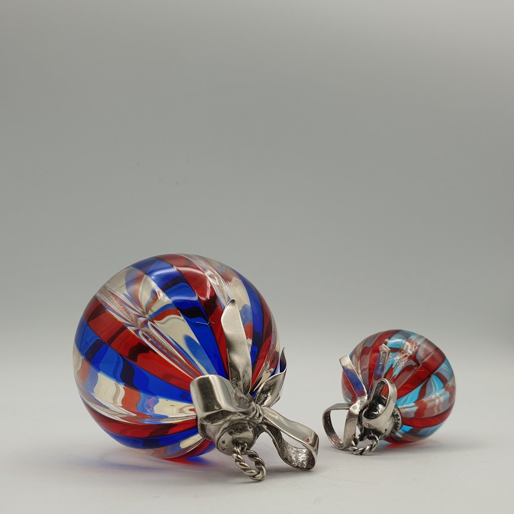 Arezzo - Coppia di palline di Natale in Vetro di Murano e Argento 800 - Palline di Natale (2) - .800 argento #4.3