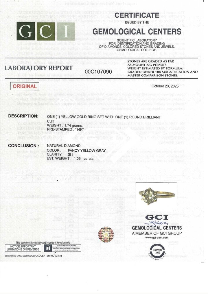 Bague de fiançailles - 14 carats Or jaune - 1.06ct. tw. Diamant (Couleur naturelle) #3.2