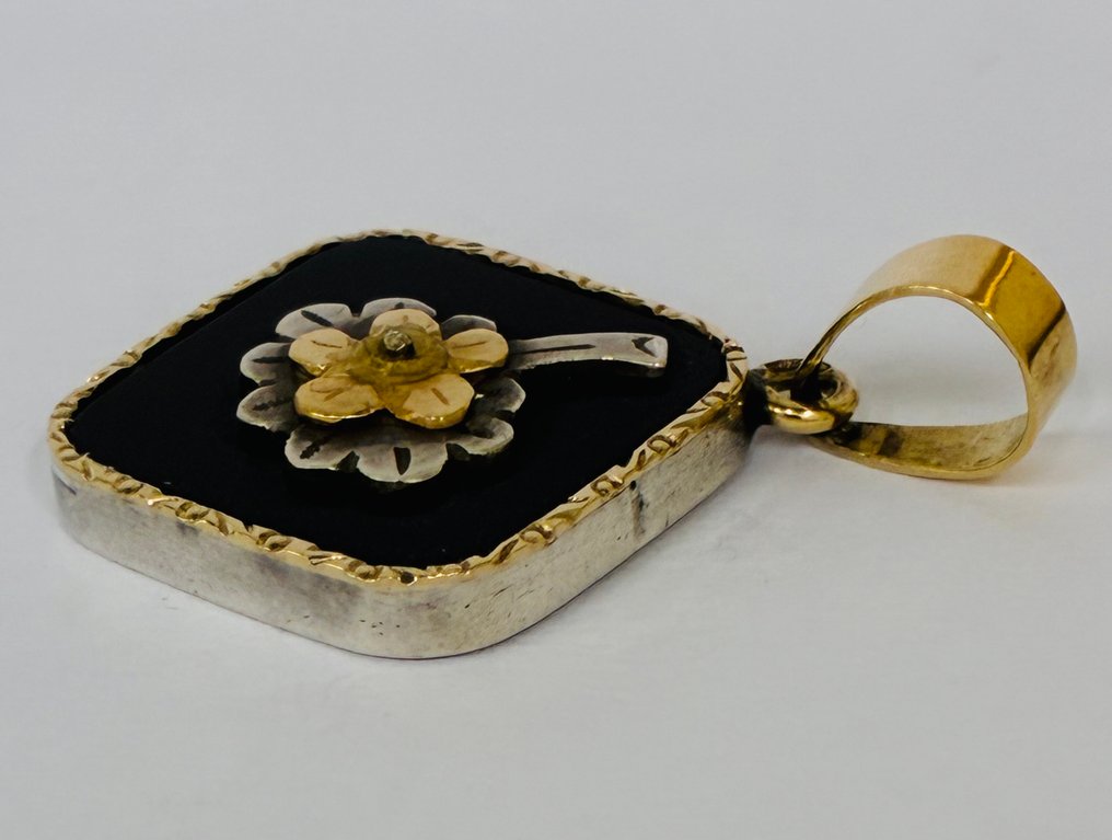 Sem preço de reserva - Pingente - 14 K Prata, Ouro amarelo Ónix. #2.1