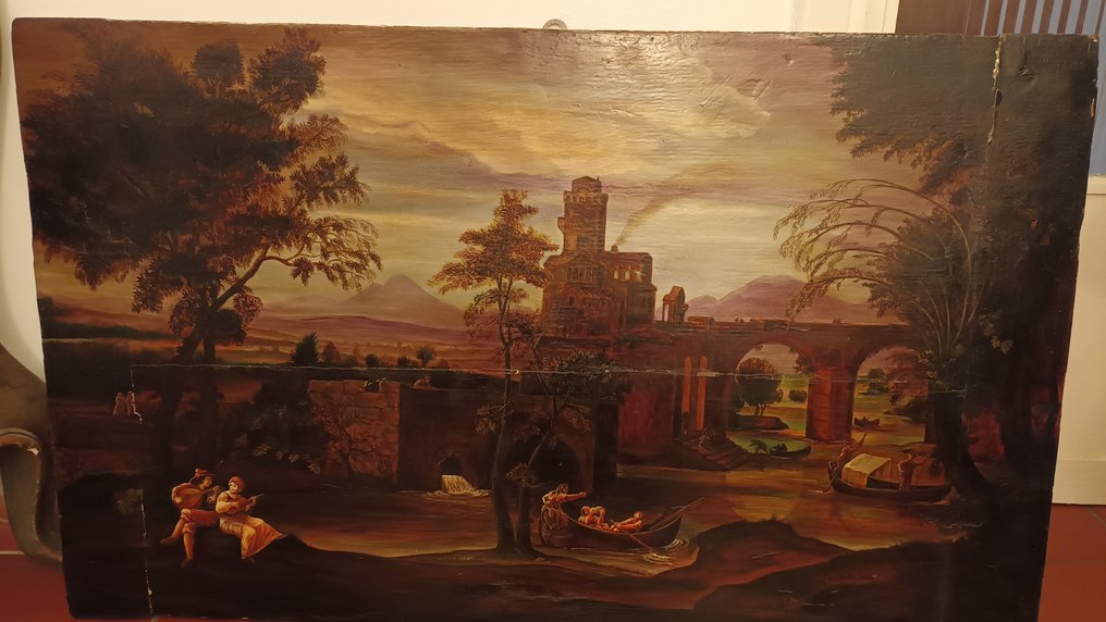 Scuola europea (XIX), da Annibale Carracci - Paesaggio romano sul fiume #2.1