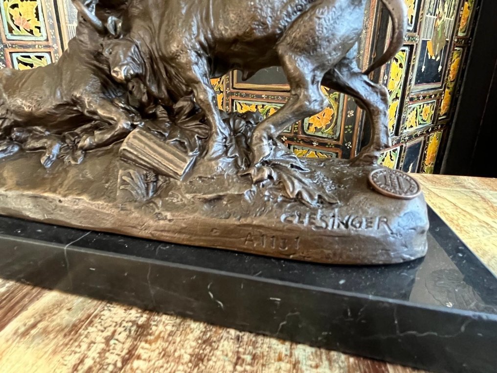 Auguste Clésinger (1814-1883) - After - Γλυπτό, Fighting Bulls - 14 cm - Μπρούντζος, Μάρμαρο #2.1