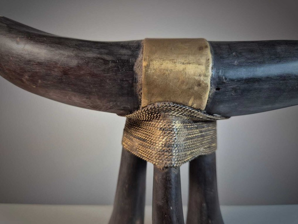Neck rest - Wood, Horn, Leather, Copper - Turkana headrest #3.2