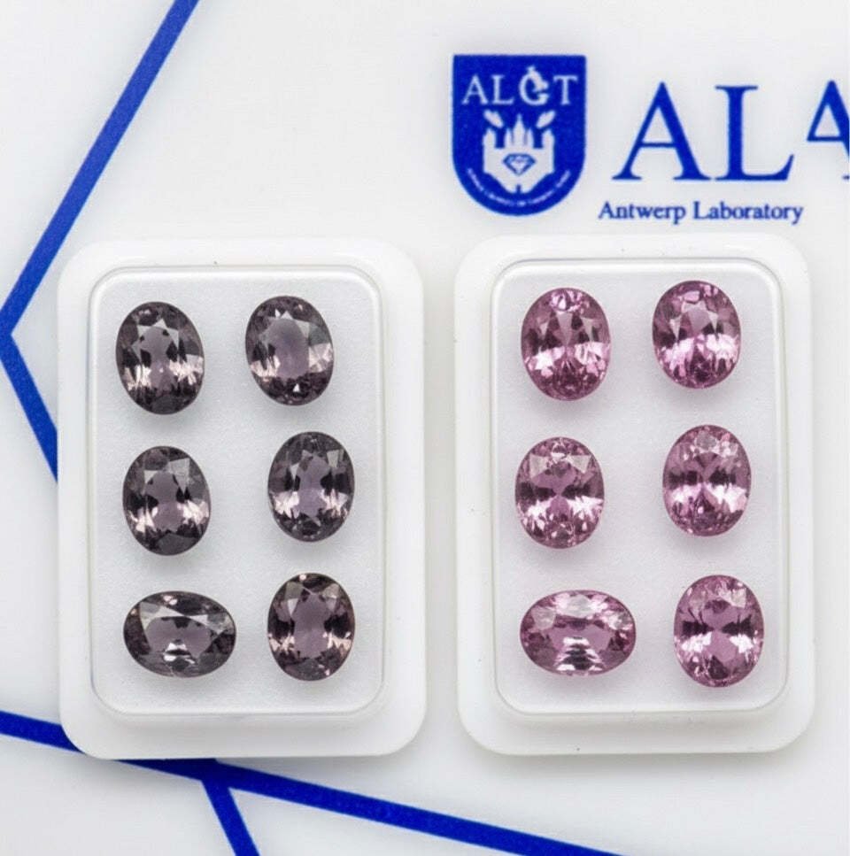16 pcs  Rosa, Grigio, Violetto Spinello  - 8.15 ct - Antwerp Laboratory for Gemstone Testing (ALGT) #1.0