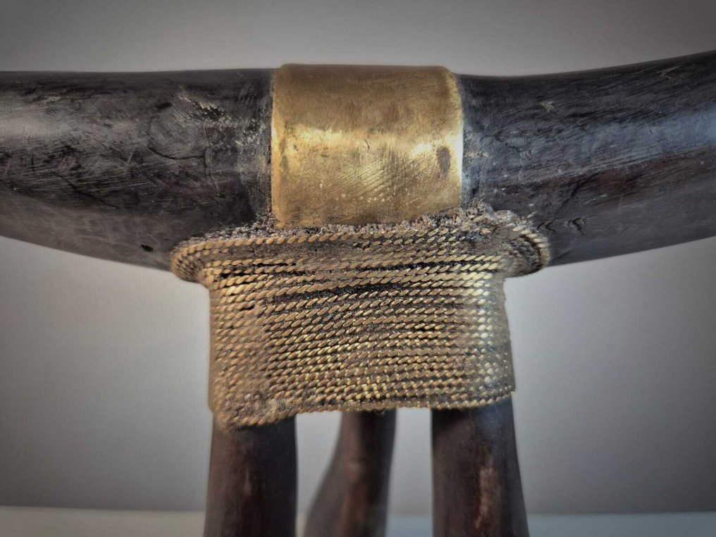 Neck rest - Wood, Horn, Leather, Copper - Turkana headrest #4.3