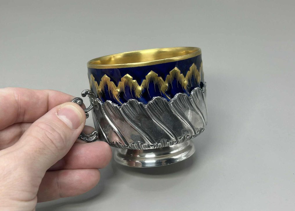 Cup - Silver Cup Holder and Porcelain Cup - Silver, Porcelain - French Silver (Minerva) #4.3