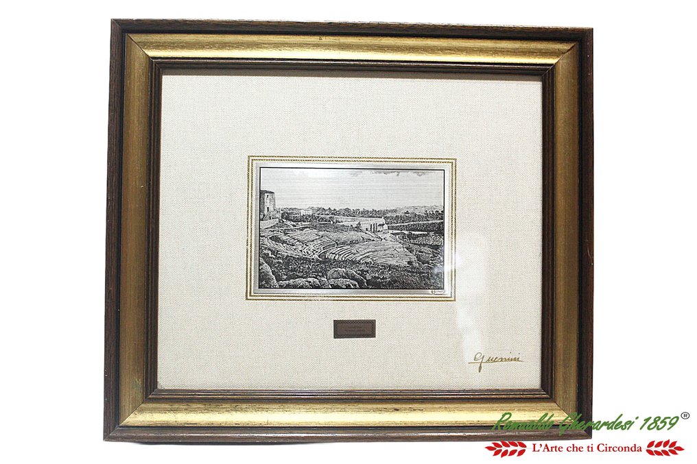 Guerrini su lastra argento 925 - Scultura, Teatro Greco Siracusa - 31.5 cm - .925 argento #1.0