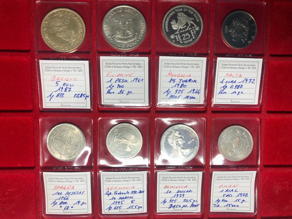 比利時, 菲律賓, 蒙古, 馬耳他, 德國, 西班牙. Dominica, Oman - Lotto 8 monete Argento (沒有保留價) #1.0