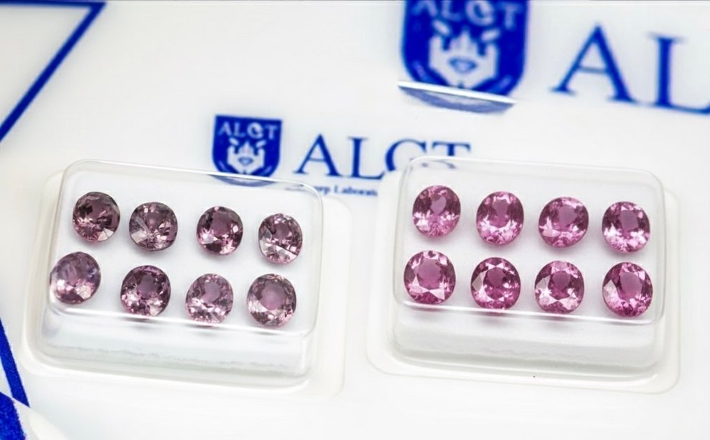 16 pcs Rózsaszín, Szürke, Ibolya Spinell - 8.15 ct - Antwerpeni Drágakővizsgálati Laboratórium (ALGT) #1.0