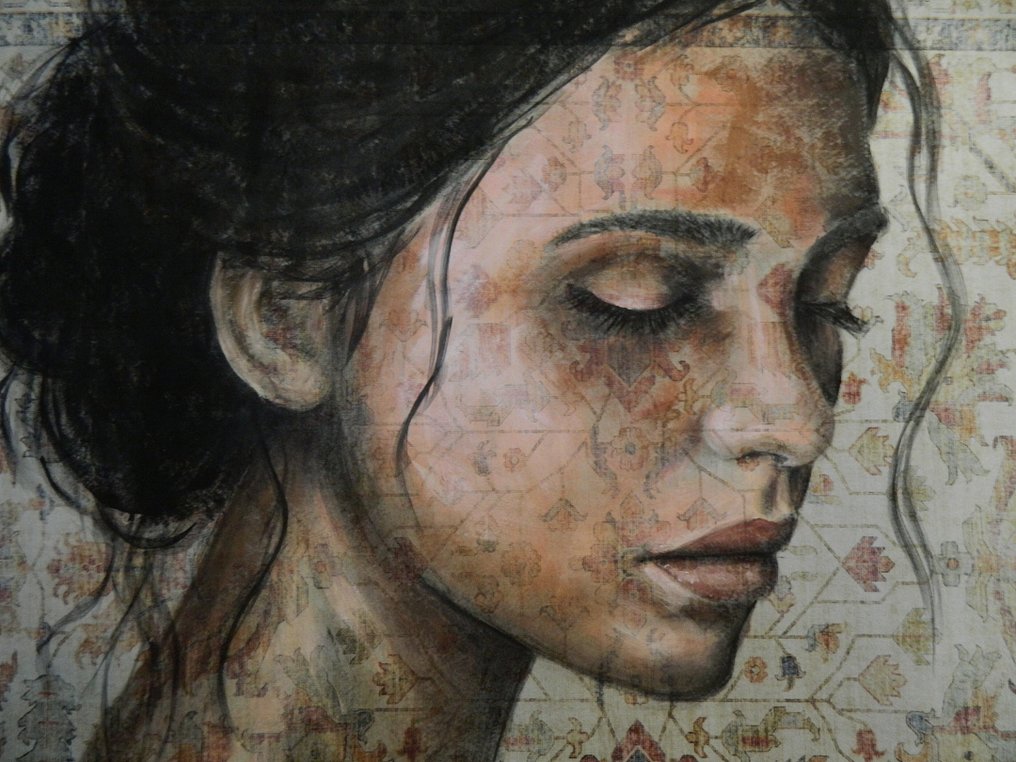 Jacqueline Klein Breteler - "Waiting to be found.", portrait painting on a carpet - XXL #4.3