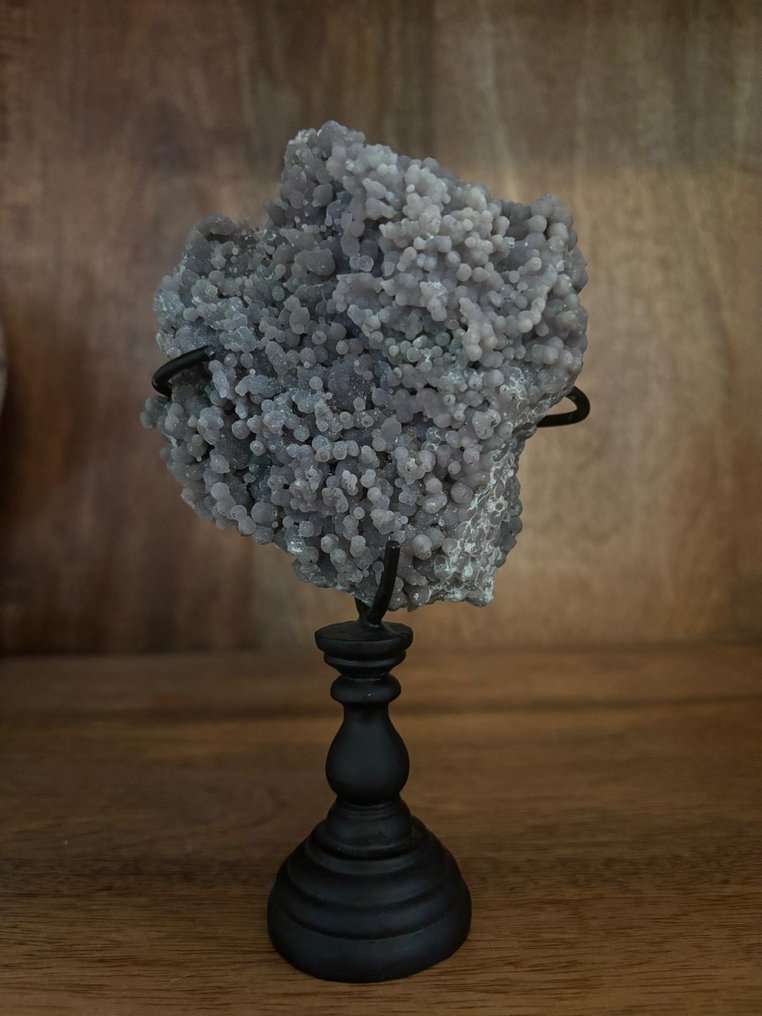 金属底座上的葡萄紫水晶簇——包晶石英——天然紫色石英矿物- 394 g #1.0