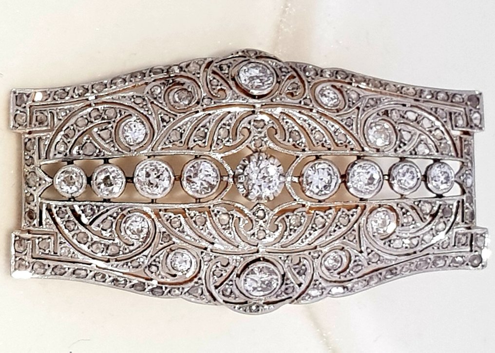 Rintaneula - 18 kt. Keltakulta -  7.31ct. tw. Timantti (Luonnollinen)  - Timantti - UPEA BROCHE 1910-20 #1.0