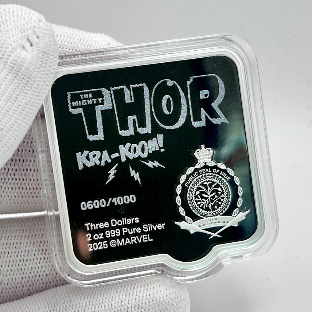 纽埃. 5 Dollars 2025 – Marvel – Thor “KRA-KOOM!” – 2 oz Silver .999 – High Relief – Colorized – Limited Edition #3.2