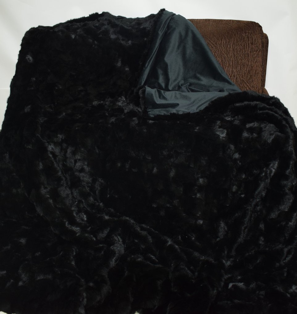 Filippos Furs King Size - Black Rex Rabbit - Blanket - 225 cm - 225 cm #1.0