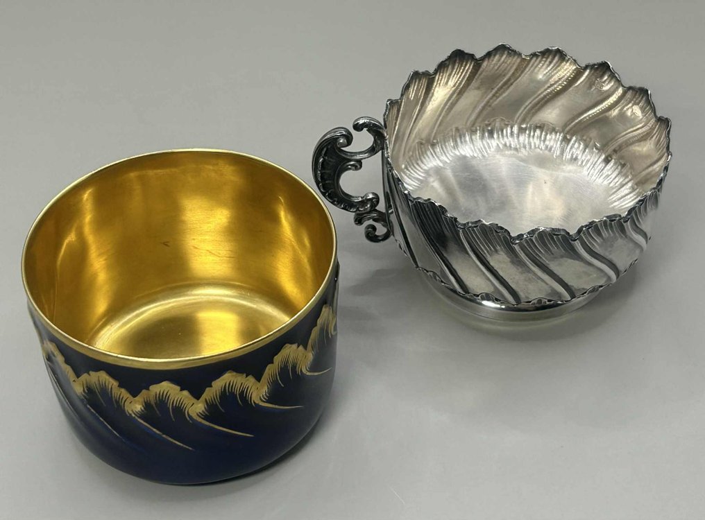 Cup - Silver Cup Holder and Porcelain Cup - Silver, Porcelain - French Silver (Minerva) #2.1
