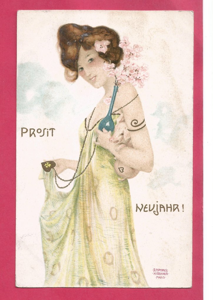 RAPHAEL KIRCHNER - Art Nouveau: (4 PC) «Jenter med lykkeamuletter» #I - Postkort - 1902-1902 #4.3
