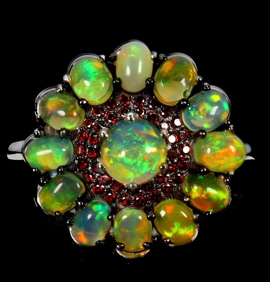 χωρίς τιμή ασφαλείας - Δαχτυλίδι Ασήμι 925 Οπάλιο - Γρανάτης #4.3