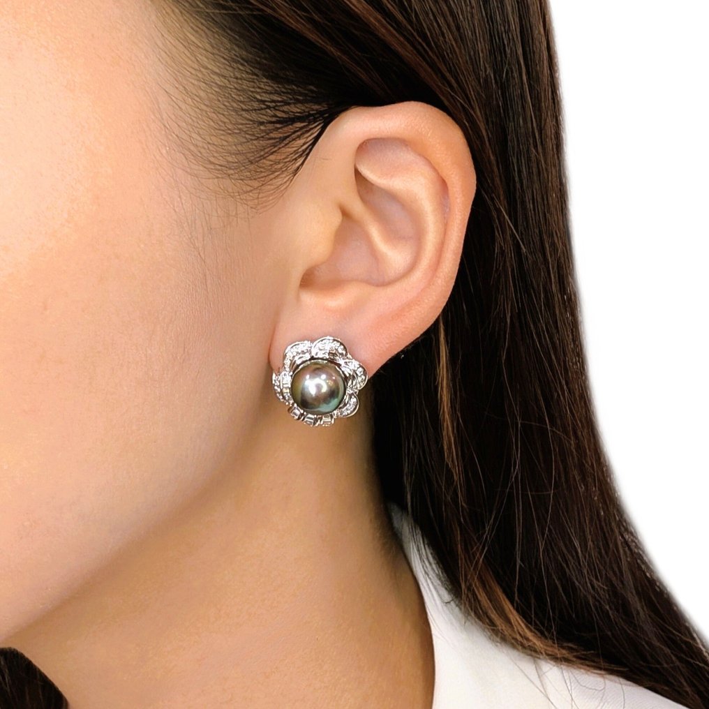 Σκουλαρίκια - 18 καράτια Λευκός χρυσός -  8.01ct. tw. Μαργαριτάρι - Διαμάντι #2.1