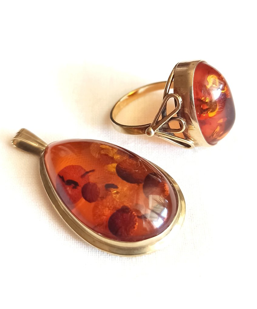 兩件珠寶套裝 - 8 克拉 黃金 - 16.00ct. tw. 琥珀 - Art-Deco #2.1