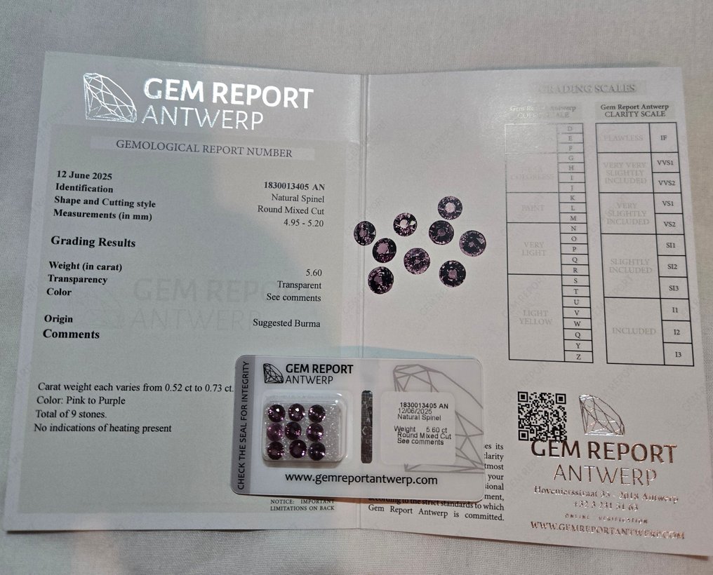 9 pcs  Ροζ, Μωβ Σπινέλιος  - 5.60 ct - Gem Report Antwerp (GRA) #1.0