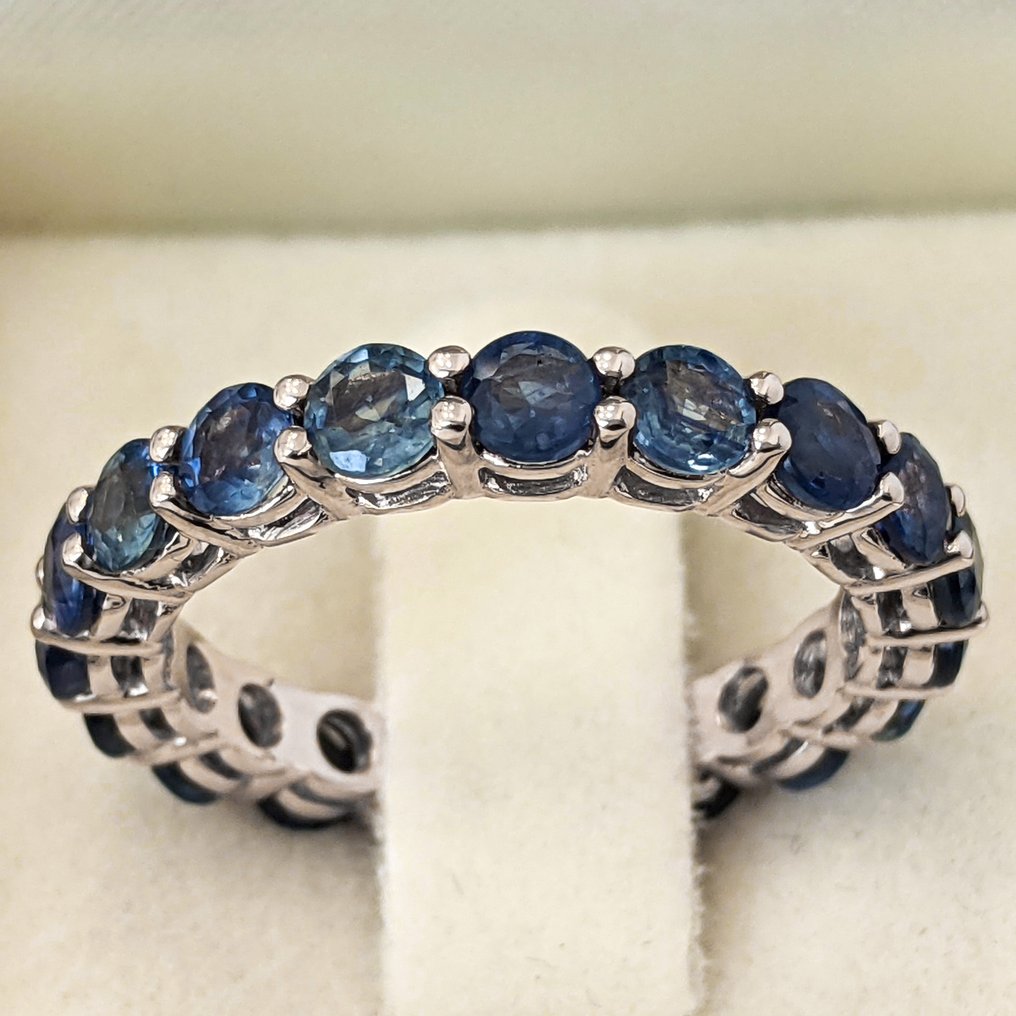 Sem preço de reserva - Anel - 14 K Ouro branco -  4.20ct. tw. Safira - GWLAB #3.2