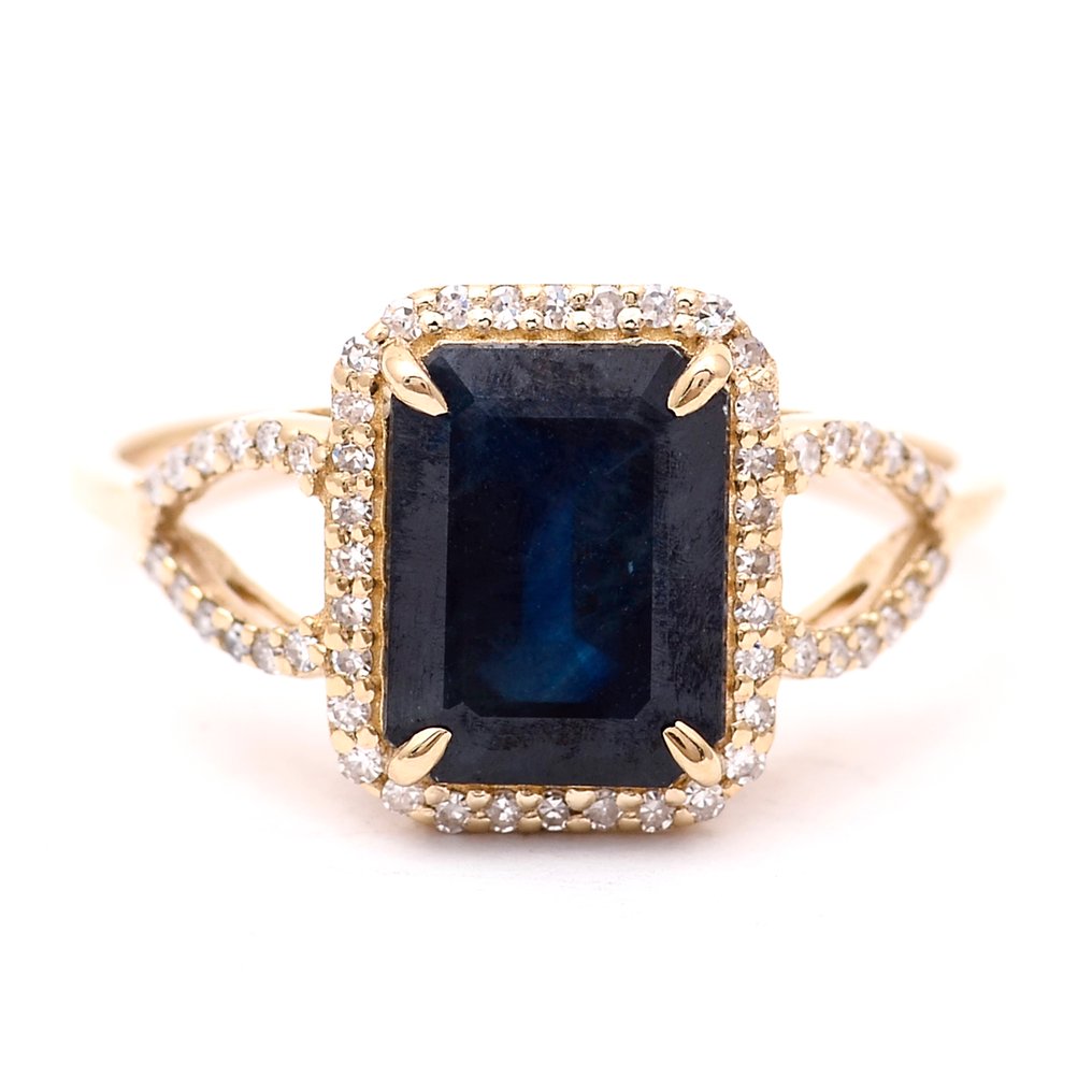 没有保留价 - 戒指 - 14K包金 黄金 -  3.07ct. tw. 蓝宝石 - 钻石 #1.0