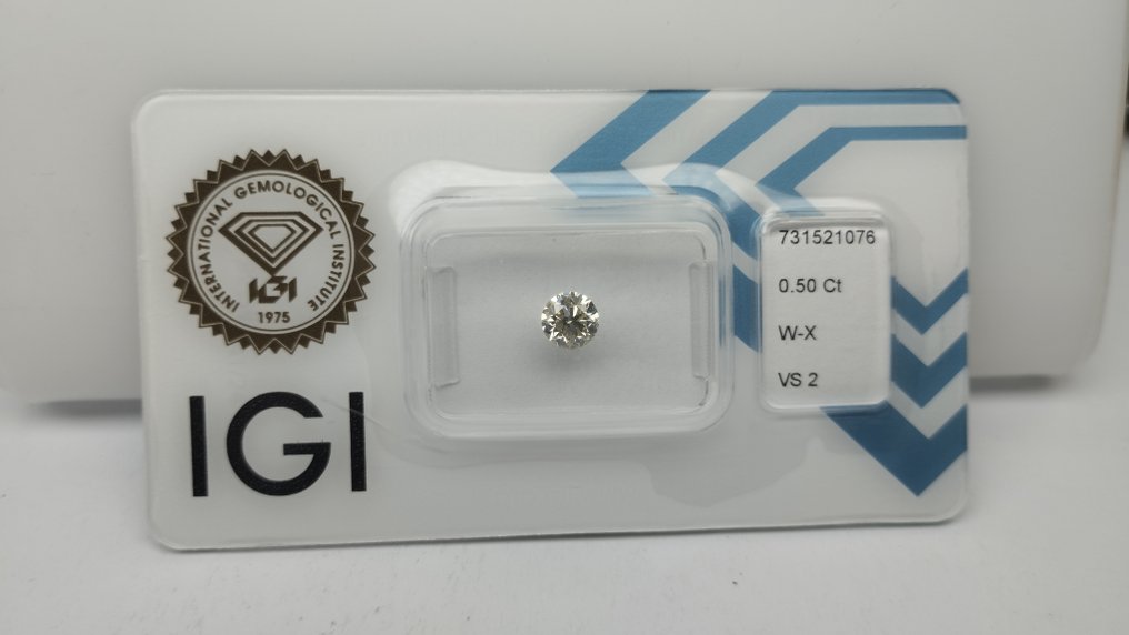 没有保留价 - 1 pcs 钻石 (天然色彩的) - 0.50 ct - 圆形 - VS2 轻微内含二级 - 国际宝石研究院(IGI) - W X #3.2