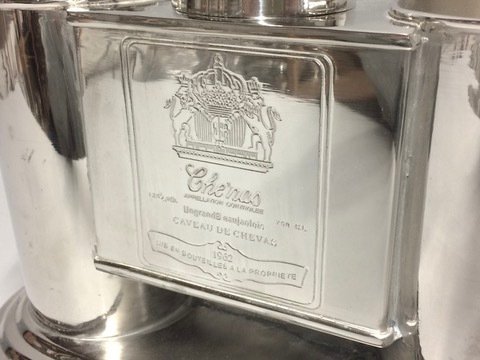 Wine cooler -  Wine Cooler for two bottles with compartment for ice-cubes in the middle (23) - Silverplated #2.1