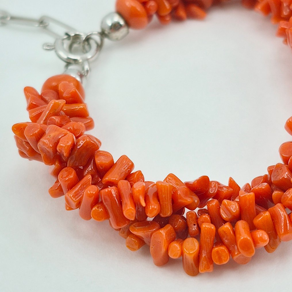 Κοράλλι αίματος - Ασημί - Βραχιόλι - CORALLO MEDITERRANEO #4.3