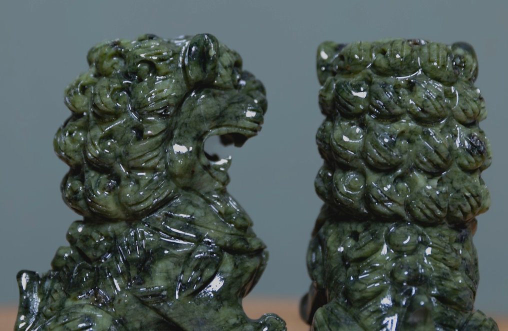 軟玉 Nefriet 玉石狮子守护套装 - 高度: 15.4 cm - 闊度: 8.3 cm- 2080 g - (2) #2.1