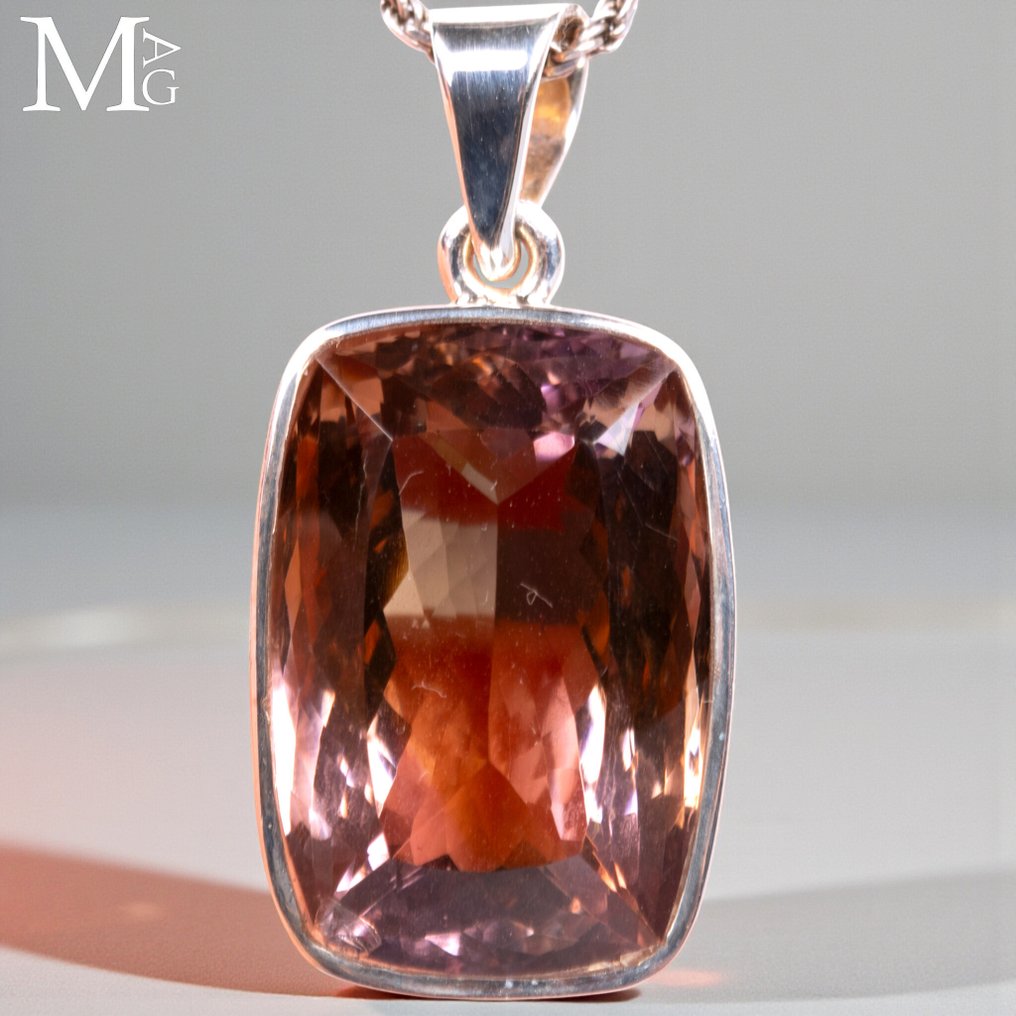 Sterling Silver Pendant with Rectangular-Cut Ametrine Gemstone - Height: 42.7 mm - Width: 20 mm- 22 g #1.0