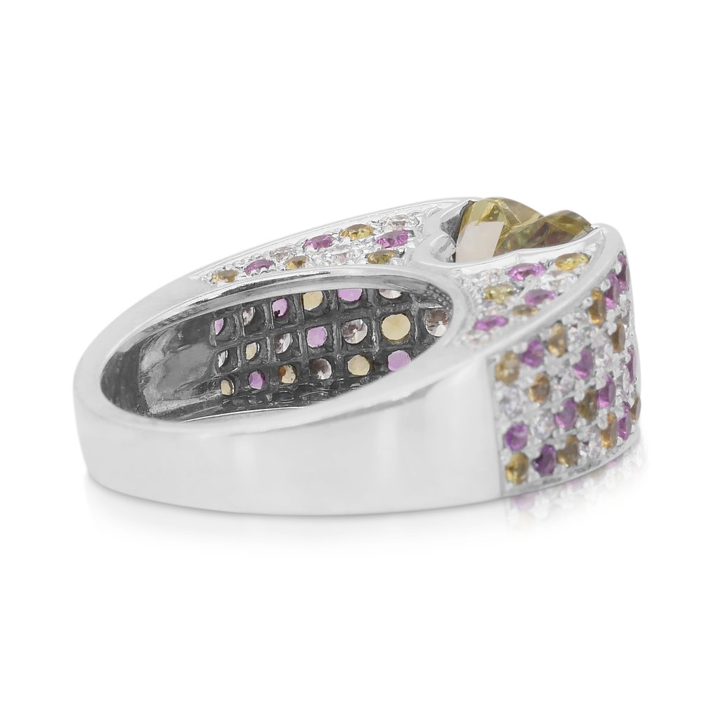 戒指 - 18 克拉 白金 -  6.60ct. tw. 黃水晶 - 藍寶石 #4.3