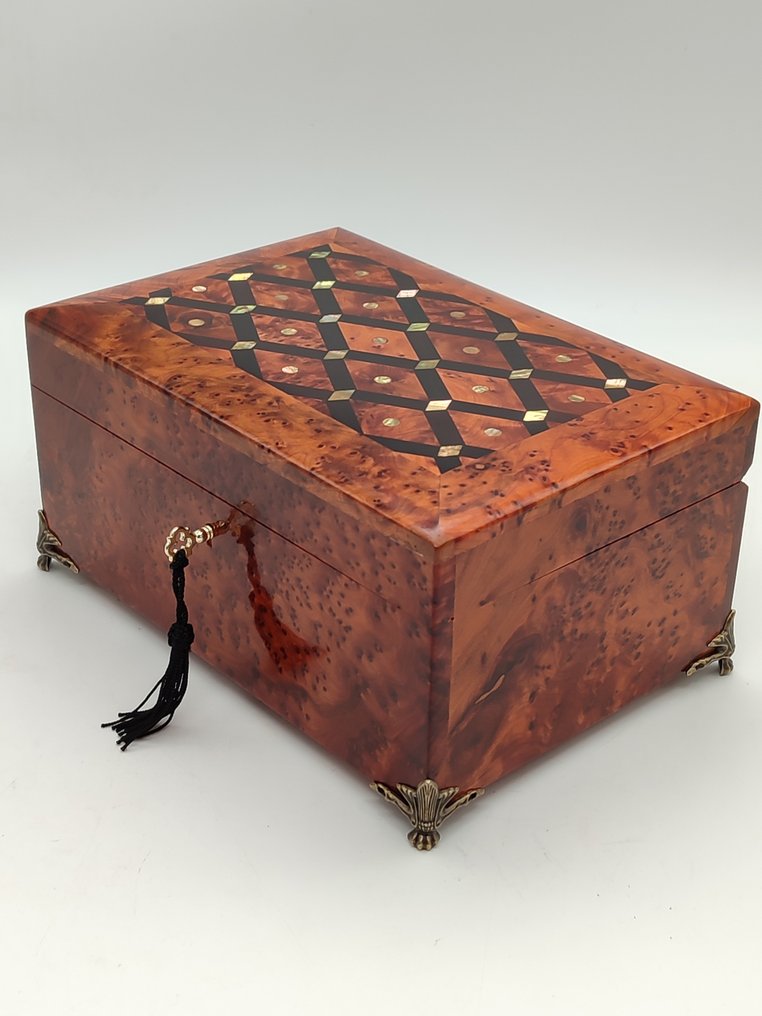  婚礼箱 - 首饰盒，紫檀木放大镜，珍珠母，镶嵌工艺，生命树，黄铜 - 1990-2000  #2.1