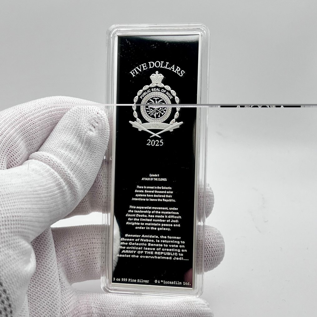 Niue. 5 Dollars 2025 – Star Wars – Attack of the Clones – 3 oz Silver .999 – Proof Colorized – Limited Edition #1.0