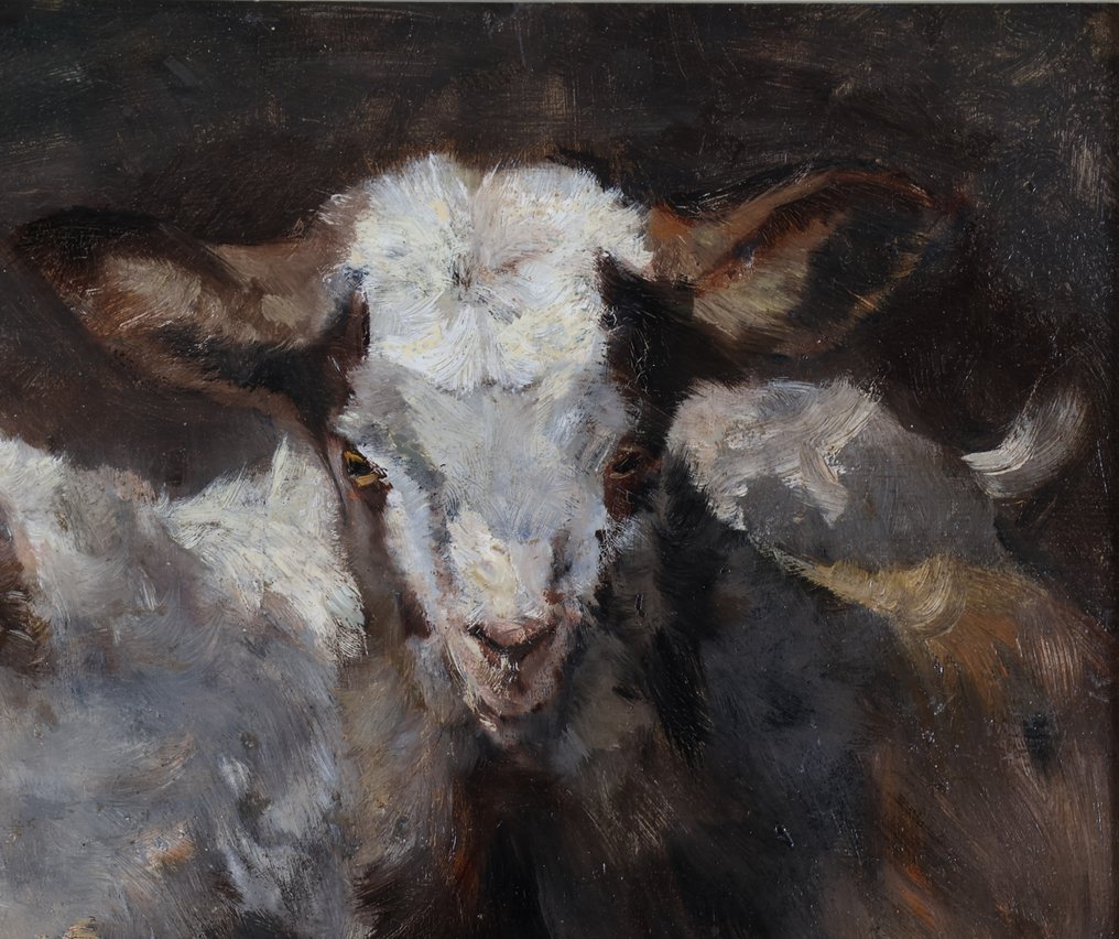 Willem Hendrik van der Nat (1864–1929) - Twee kleine geiten / Bloemstilleven #2.1