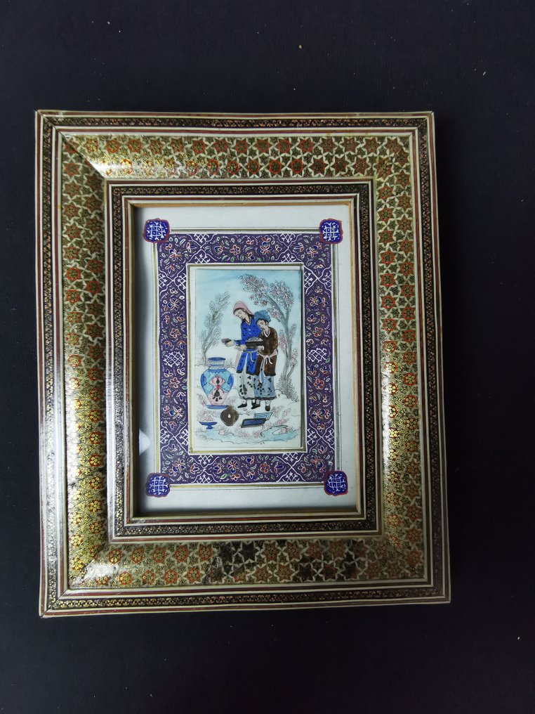 Placca a muro in miniatura - Legno e mosaico, Osso - Middle East - second half 20th century #1.0