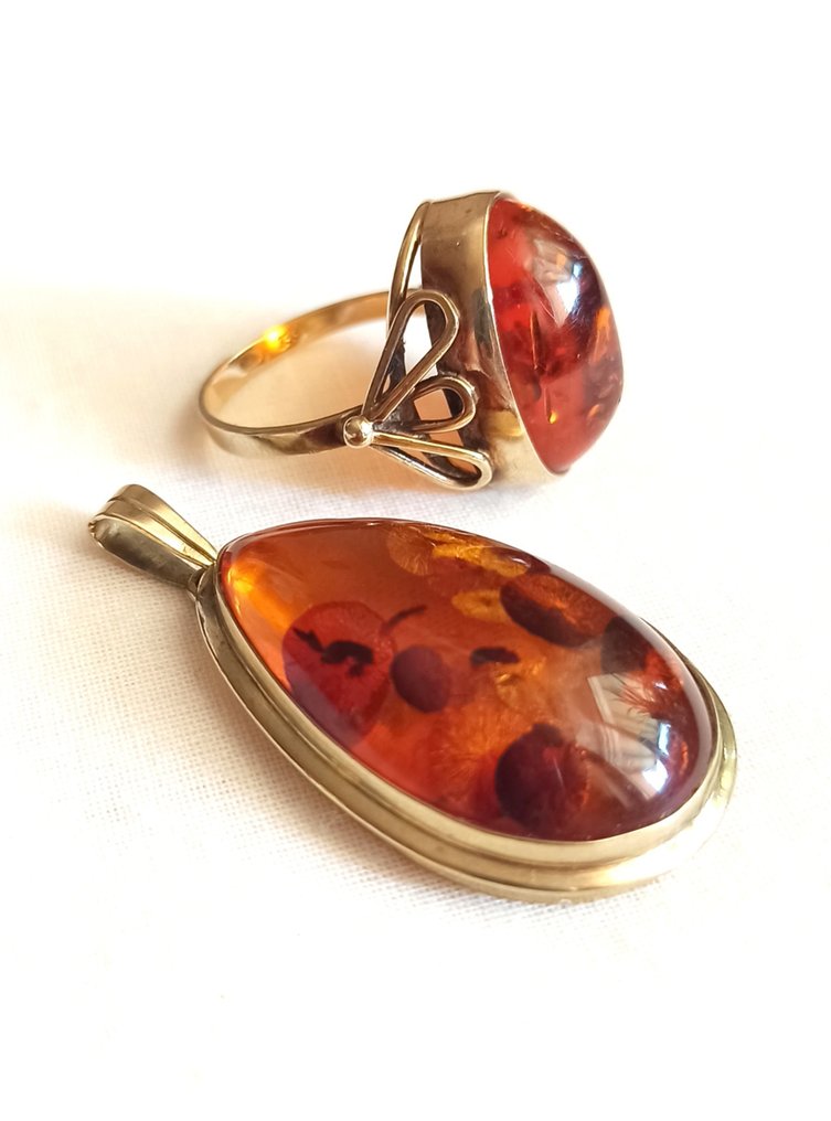 兩件珠寶套裝 - 8 克拉 黃金 - 16.00ct. tw. 琥珀 - Art-Deco #1.0