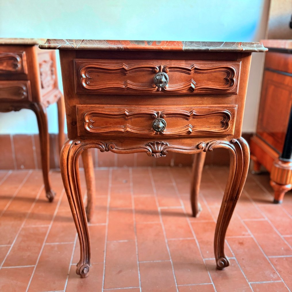 床头柜 - 木, 大理石 - 一对床头柜，1950年代 #1.0