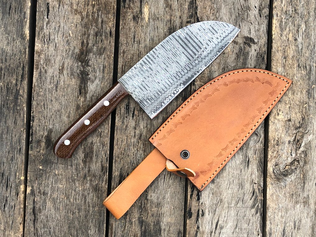 Μαχαίρι κουζίνας - Χειροποίητο πολλαπλό στρώμα σφυρηλατημένου ατσάλιου σερβικό μαχαίρι σεφ, συλλεκτικό αντικείμενο, - Βόρεια Αμερική - T8 #1.0