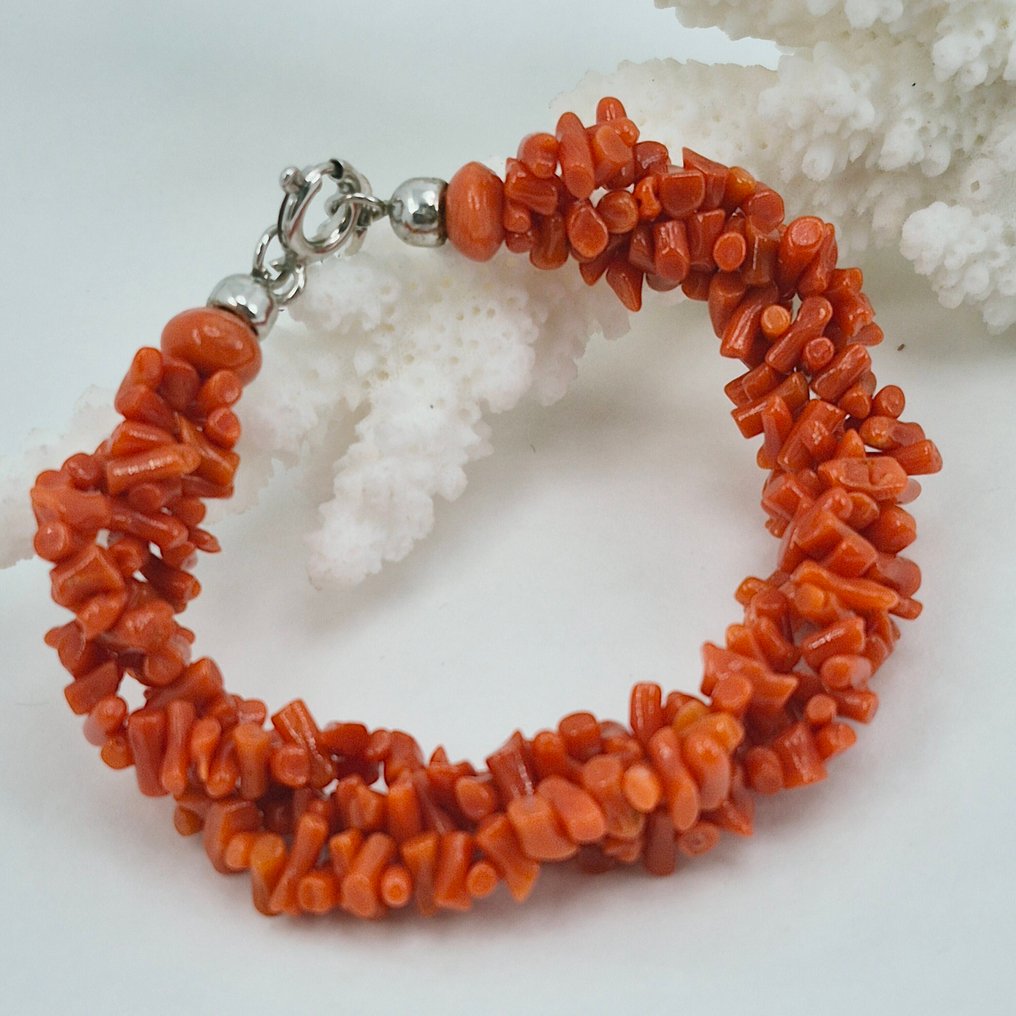 Κοράλλι αίματος - Ασημί - Βραχιόλι - CORALLO MEDITERRANEO #1.0