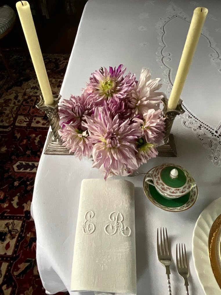 6 Early XXth C. damask linen napkins with E.R. initials - Napkin - 70 cm - 80 cm #4.3