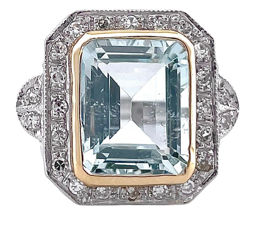 戒指 白金 海蓝宝石 - 钻石 #3.2