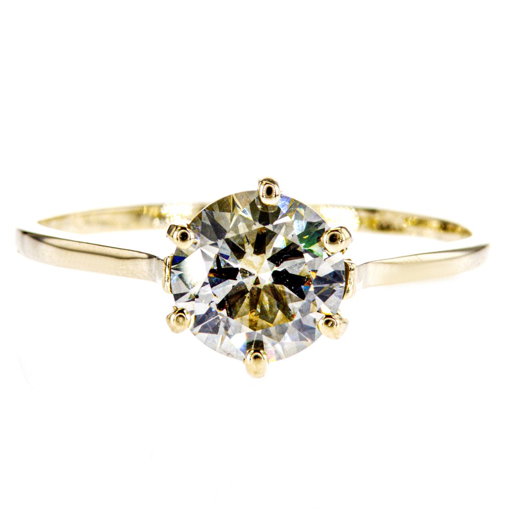 Bague de fiançailles - 14 carats Or jaune - 1.06ct. tw. Diamant (Couleur naturelle) #1.0