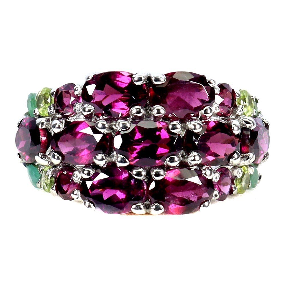 Nincs minimálár - Gyűrű 925 ezüst Gránát - Smaragd #1.0