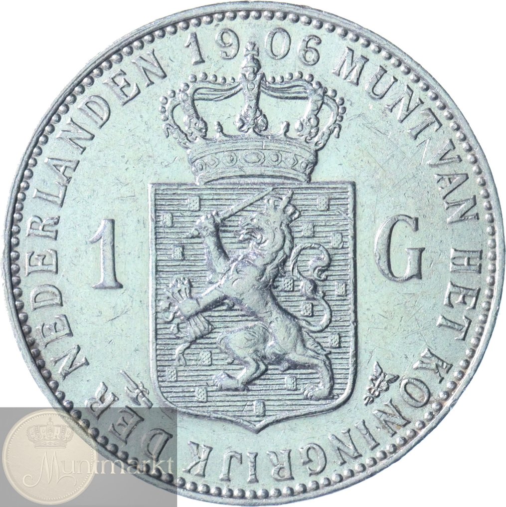 Holland. Wilhelmina. 1 Gulden 1906 ZELDZAAM #1.0