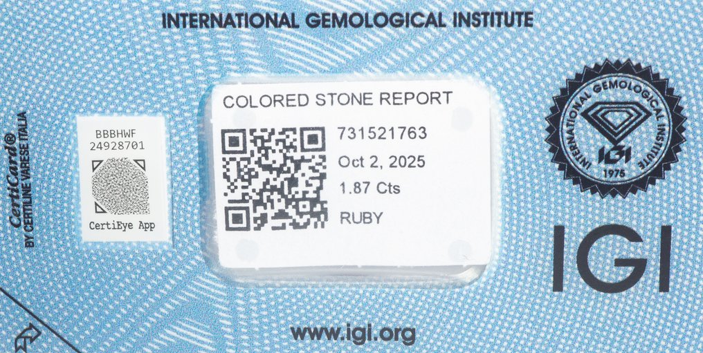 No Reserve Price Ruby - 1.87 ct - International Gemological Institute (IGI) - Deep Purplish Red #4.3