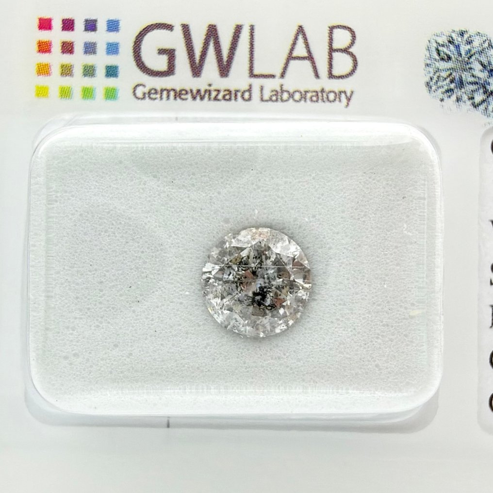 Utan reservationspris - 1 pcs Diamant (Naturligt färgad) - 1.02 ct - Rund - Fancy Grå - I2 - Gemewizard Gemological Laboratory (GWLab) #1.0