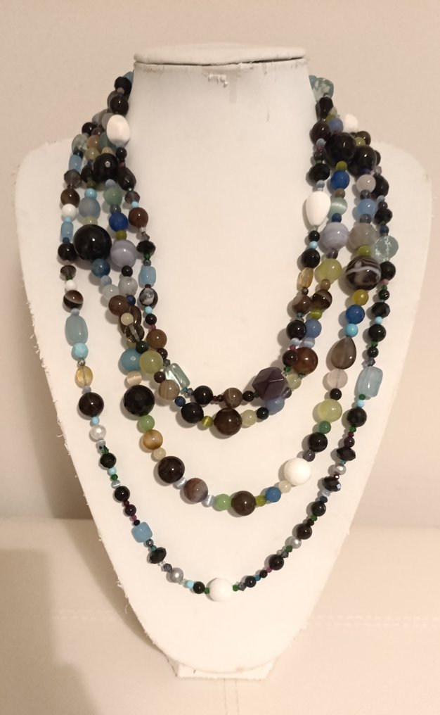 Jade - Zilver, Peridot, amethist, parel, turkoois, onyx en jade. - Halsketting #3.2