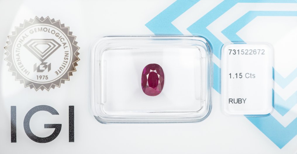 Zonder Minimumprijs Robijn - 1.15 ct - International Gemological Institute (IGI) - Deep Purplish Red #3.2